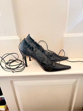 Cesare Paciotti Black Lace-Up Pointed Toe Stiletto Heels